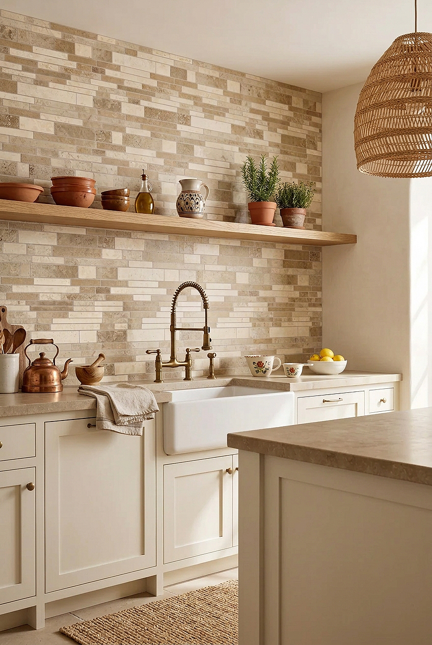 Beige Travertine Mixed Subway Kitchen Backsplash Tile BA1024