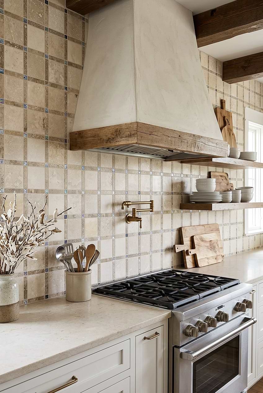 Beige Travertine Mosaic Kitchen Tile BA1029