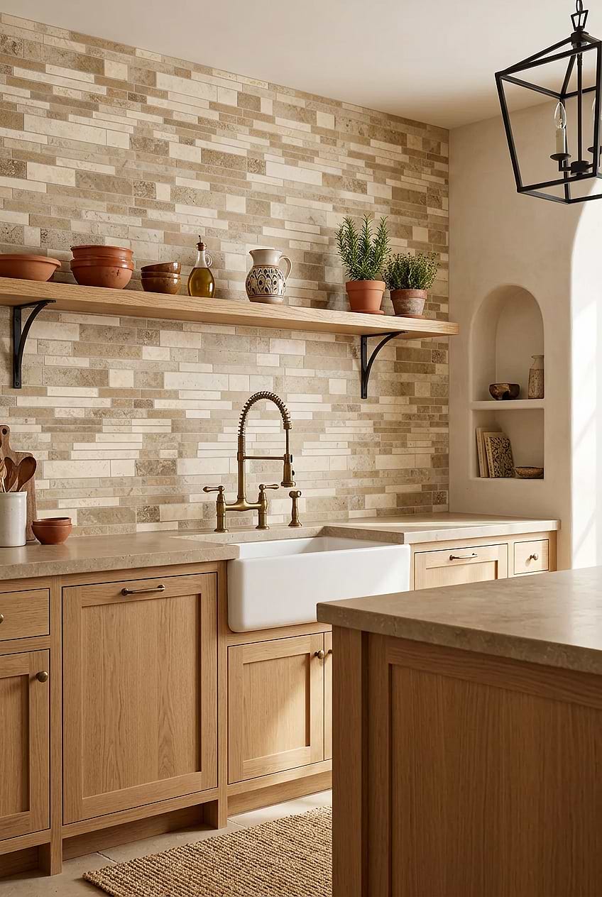 Beige Travertine Subway Farmhouse Kitchen Backsplash BA1024
