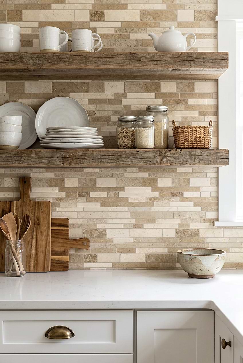 Beige Travertine Subway Kitchen Backsplash BA1024
