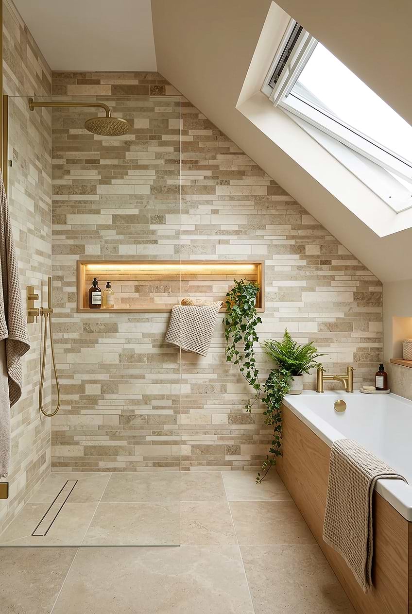Beige Travertine Subway Mosaic Shower Wall Tile BA1024