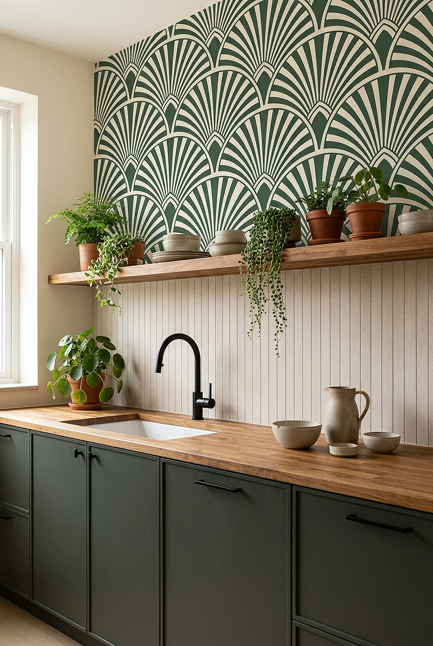 Beige Vertical Porcelain Green Kitchen Backsplash Tile BA4501