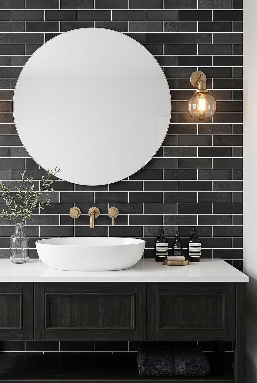 Black Bathroom Ideas Black Gray Slate Subway Tile BA1070