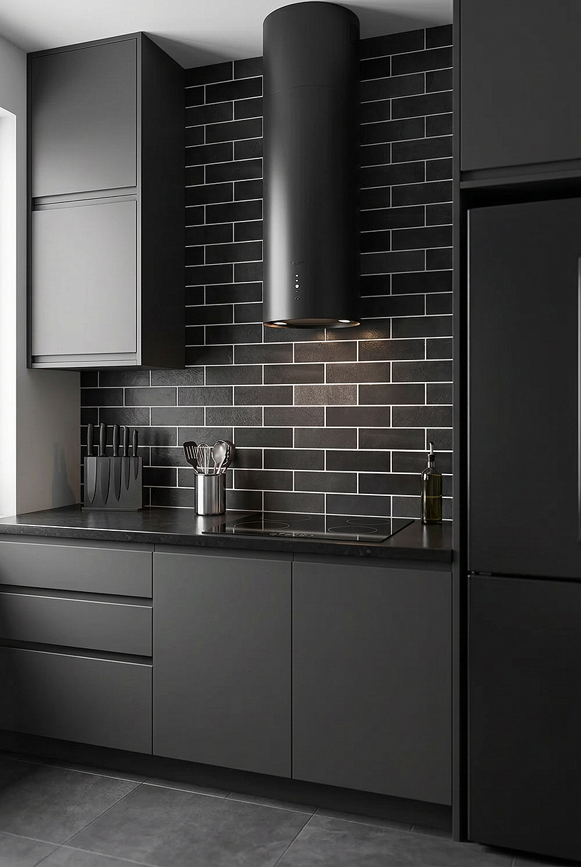 Black Dark Gray Slate Subway Backsplash Tile BA1070