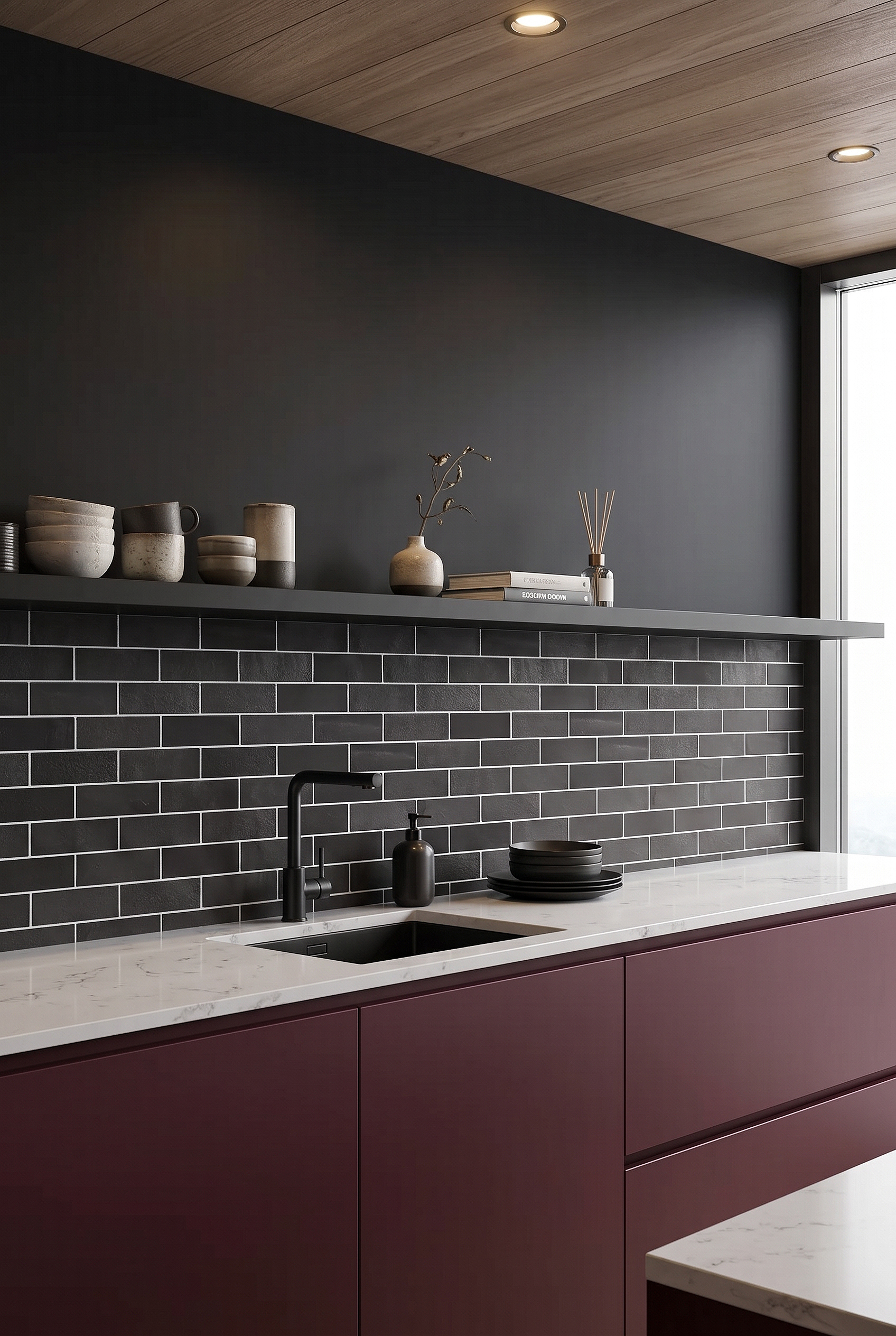Black Dark Gray Slate Subway Kitchen Backsplash Tile BA1070