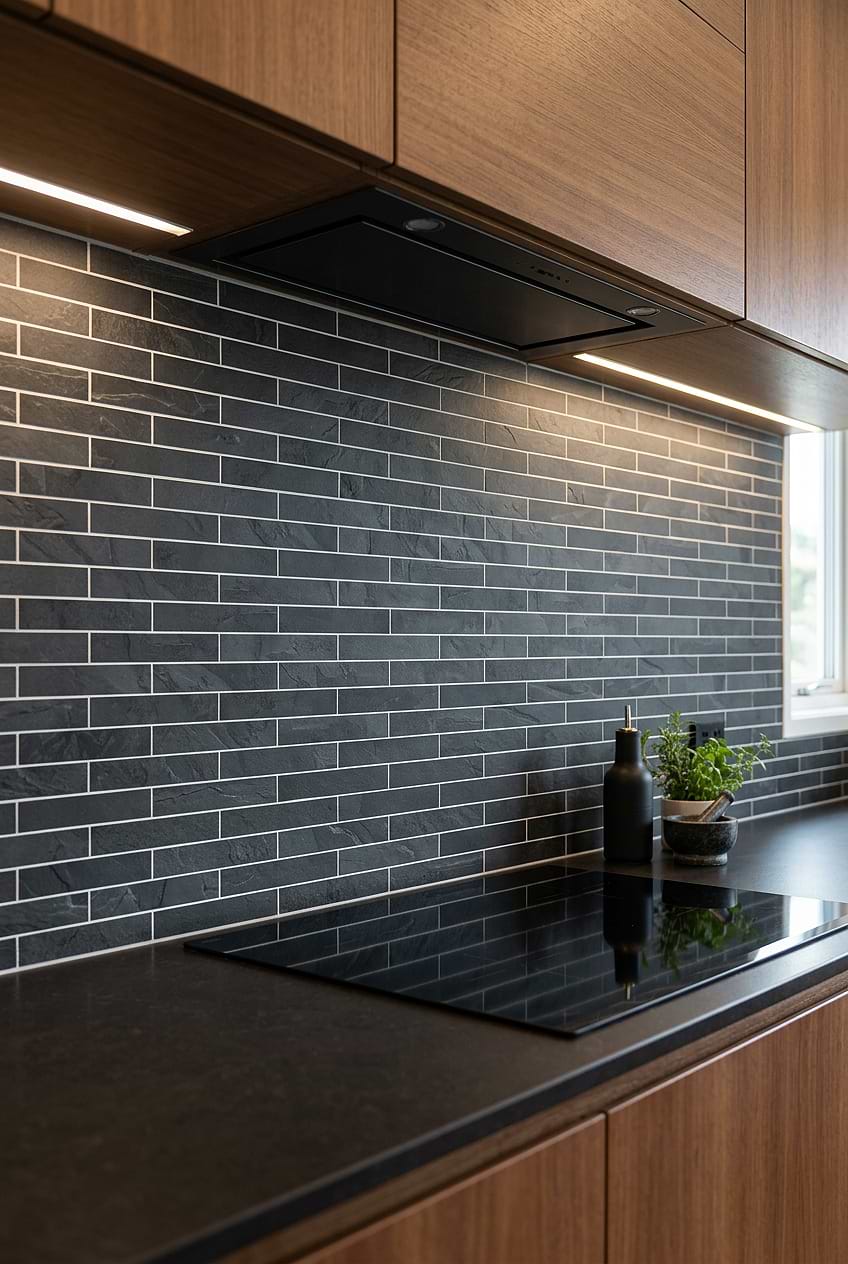 Black Gray Long Slate Backsplash BA1045