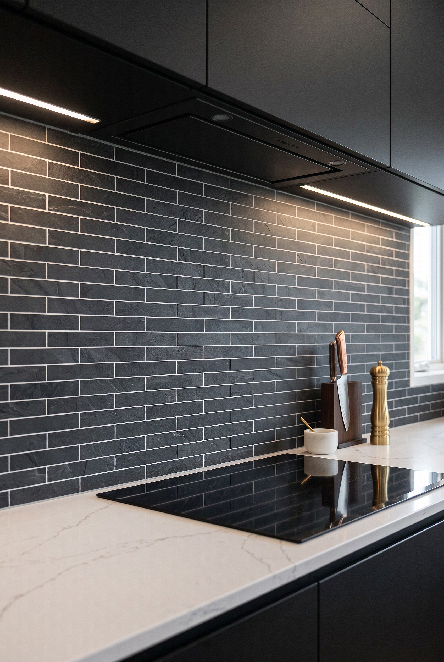 Black Gray Long Subway Slate Kitchen Backsplash Tile BA1045