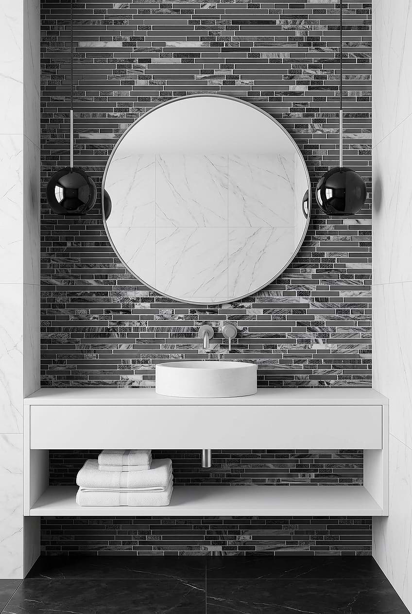 Black Gray Marble Glass Mosaic Bathroom Tile BA1037