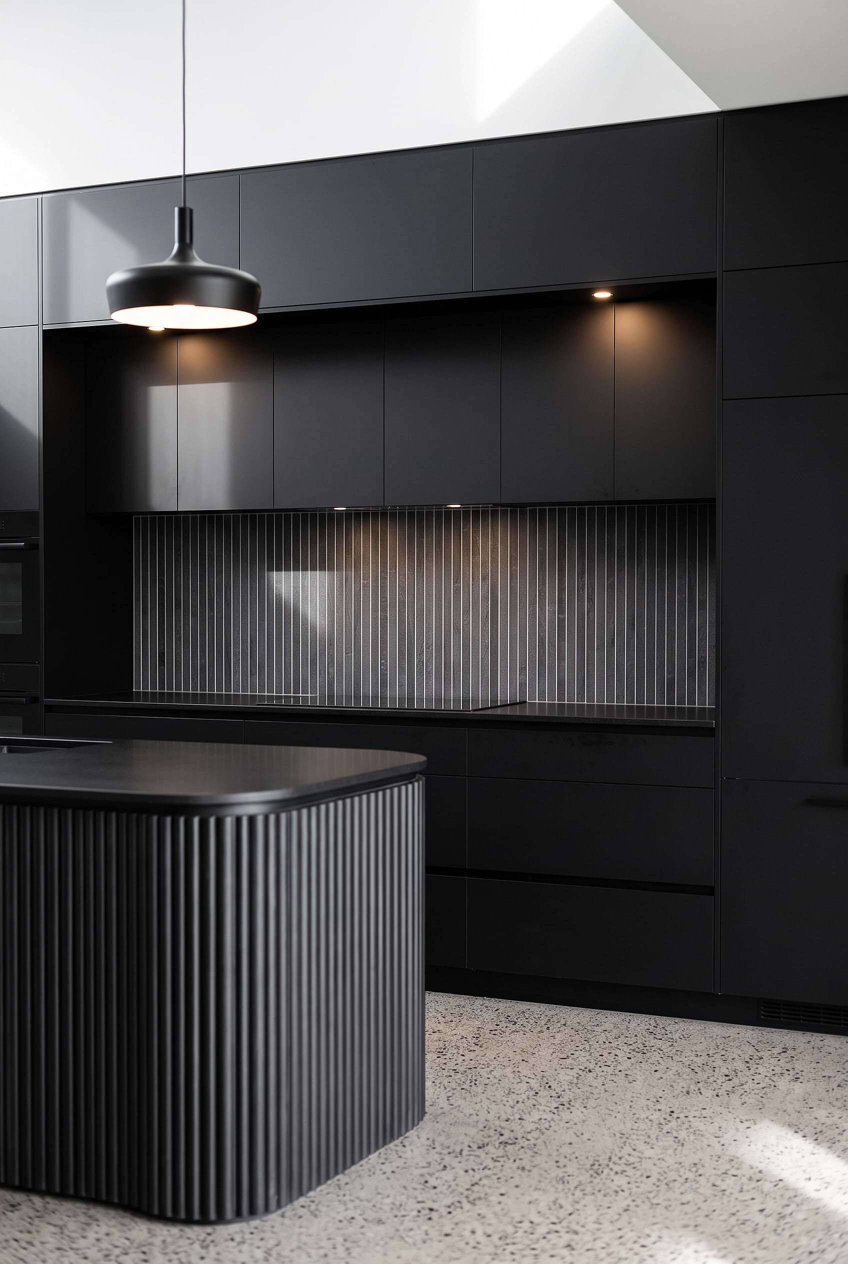 Black Slate Backsplash Matte Black Cabinets BA1081