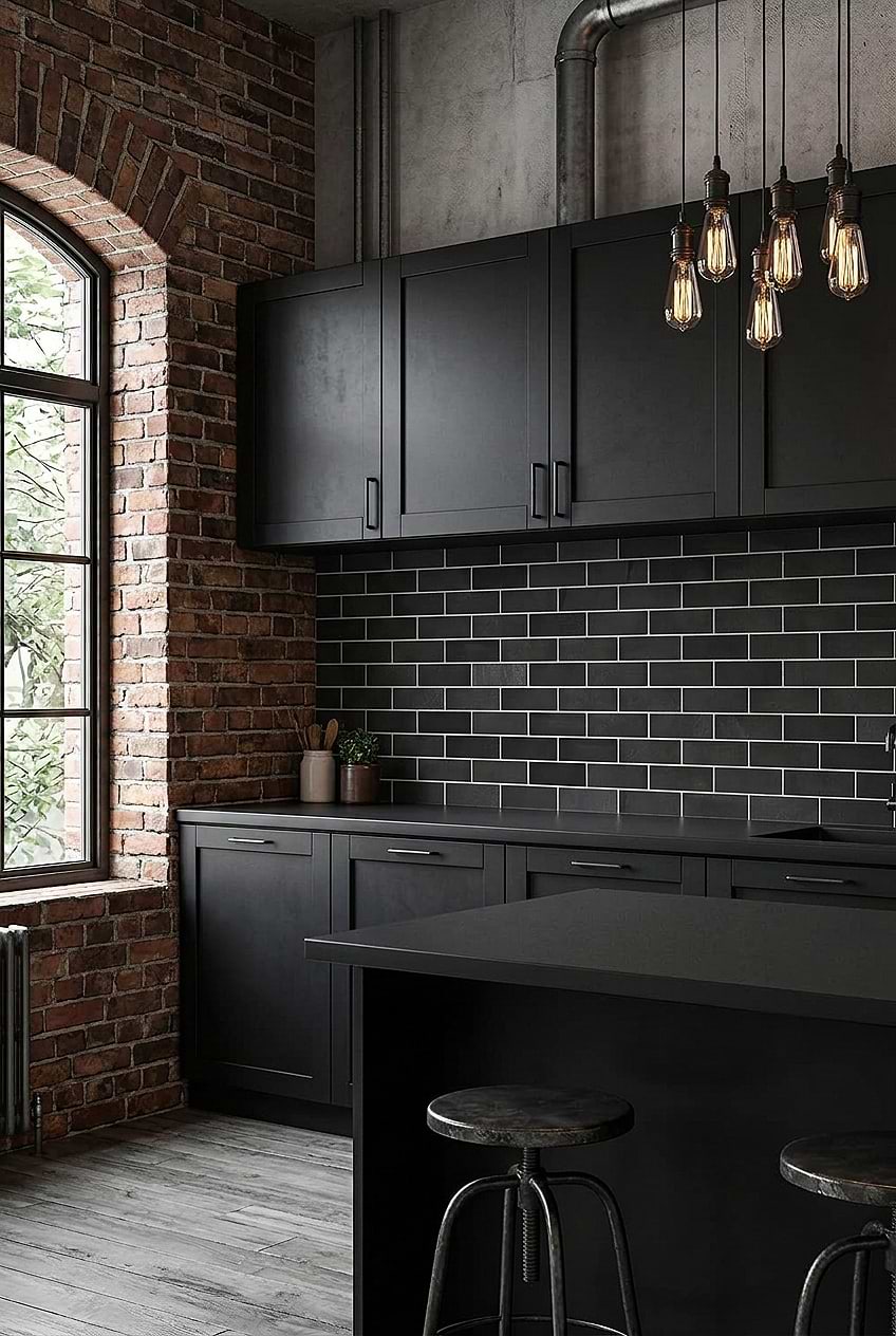 Black Slate Subway Industrial Kitchen Backsplash BA1070
