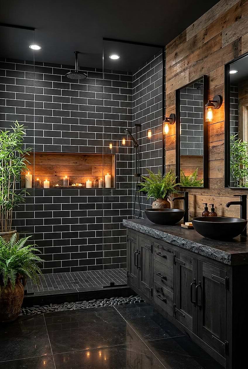 Black Slate Subway Tile Rustic Shower Tile BA1070
