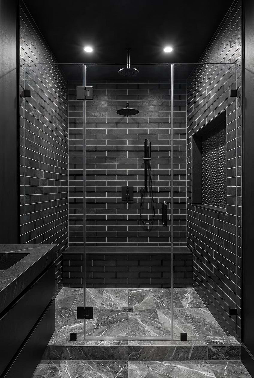 Black Slate Subway Walk In Shower Tile BA1070