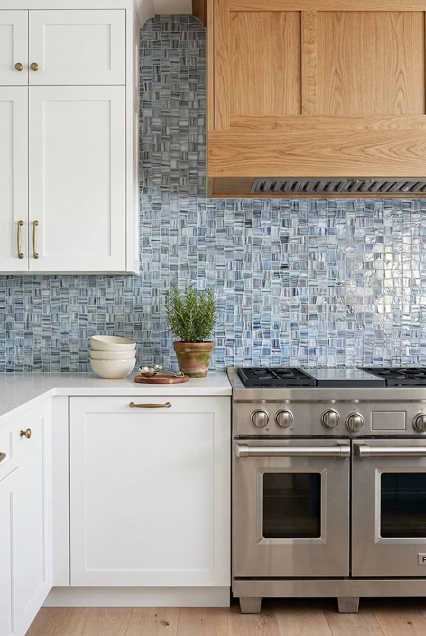 Blue Glass Mosaic Kitchen Backsplash BA5515