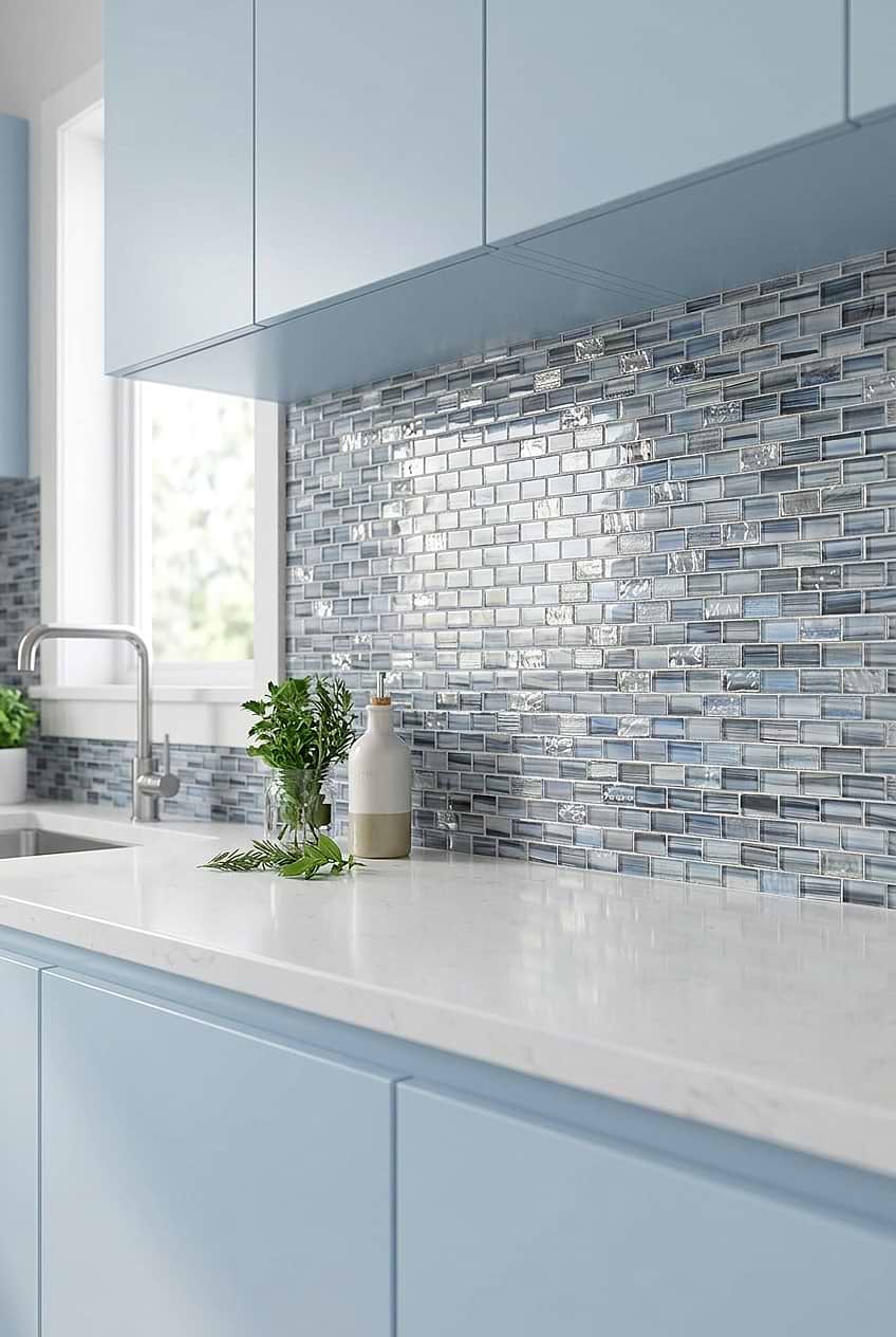 Blue Glass Mosaic Modern Kitchen Backsplash BA5516