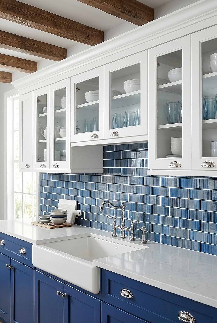Blue Gray Glass Backsplash Tile BA8005