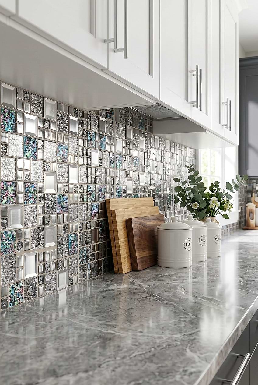 Blue Gray Glass Metal Mosaic BA62011