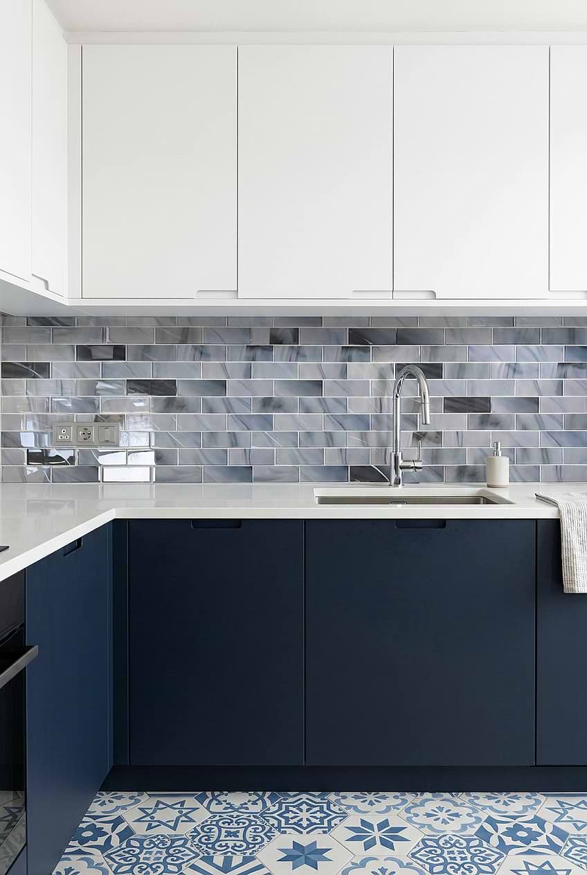 Blue Gray Glass Subway Backsplash BA8010
