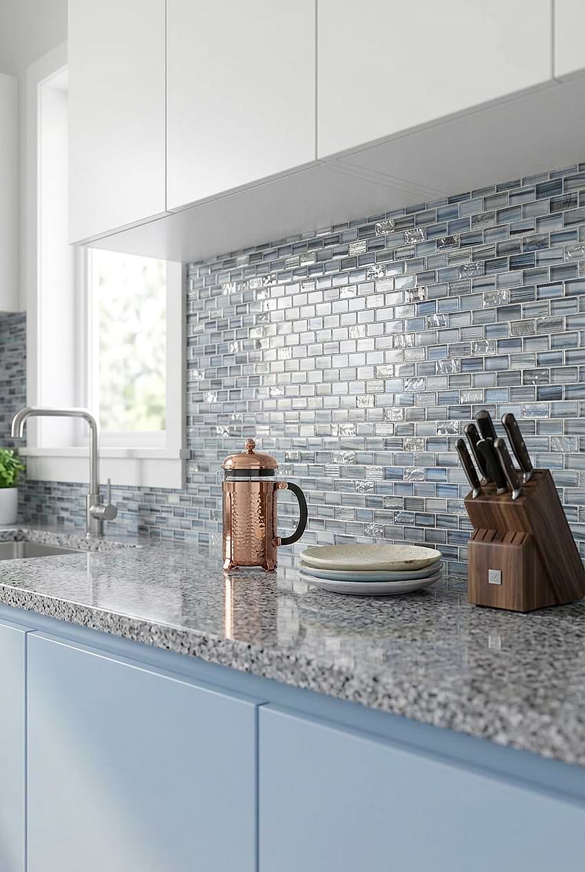 Blue Gray Glass Subway Mosaic Kitchen Tile BA5516