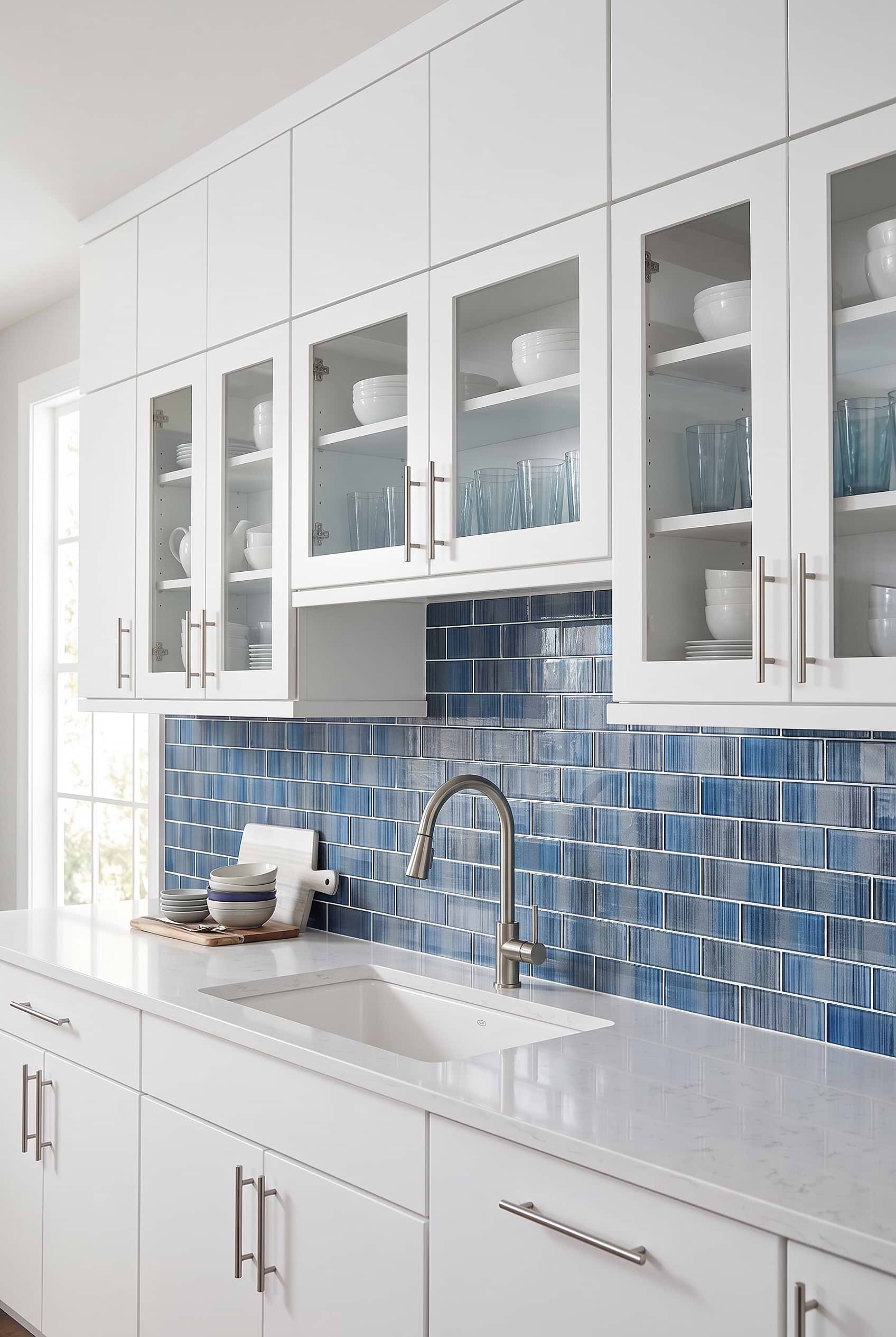 Blue Gray Metallic Glass Subway Backsplash Tile BA8005