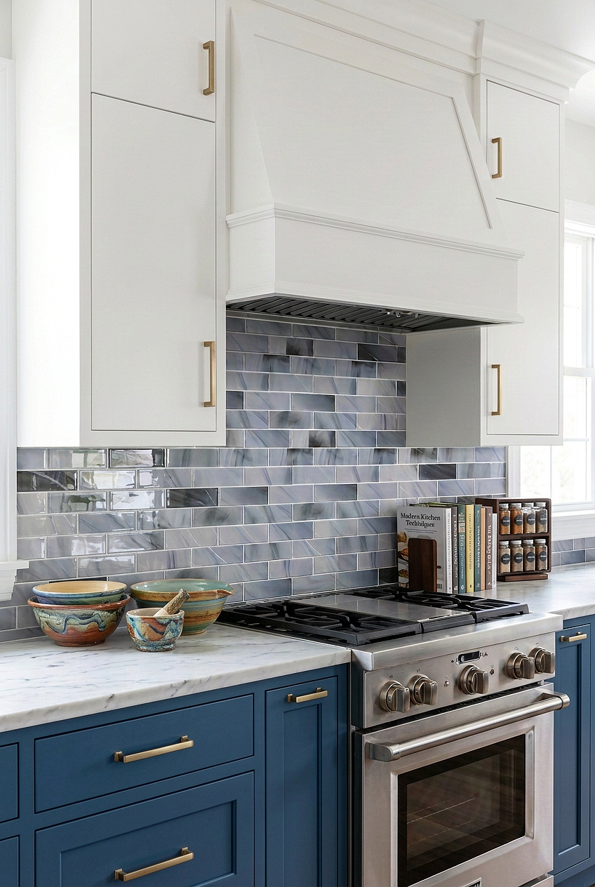 Blue Gray Sparkle Glass Subway Backsplash Tile BA8010
