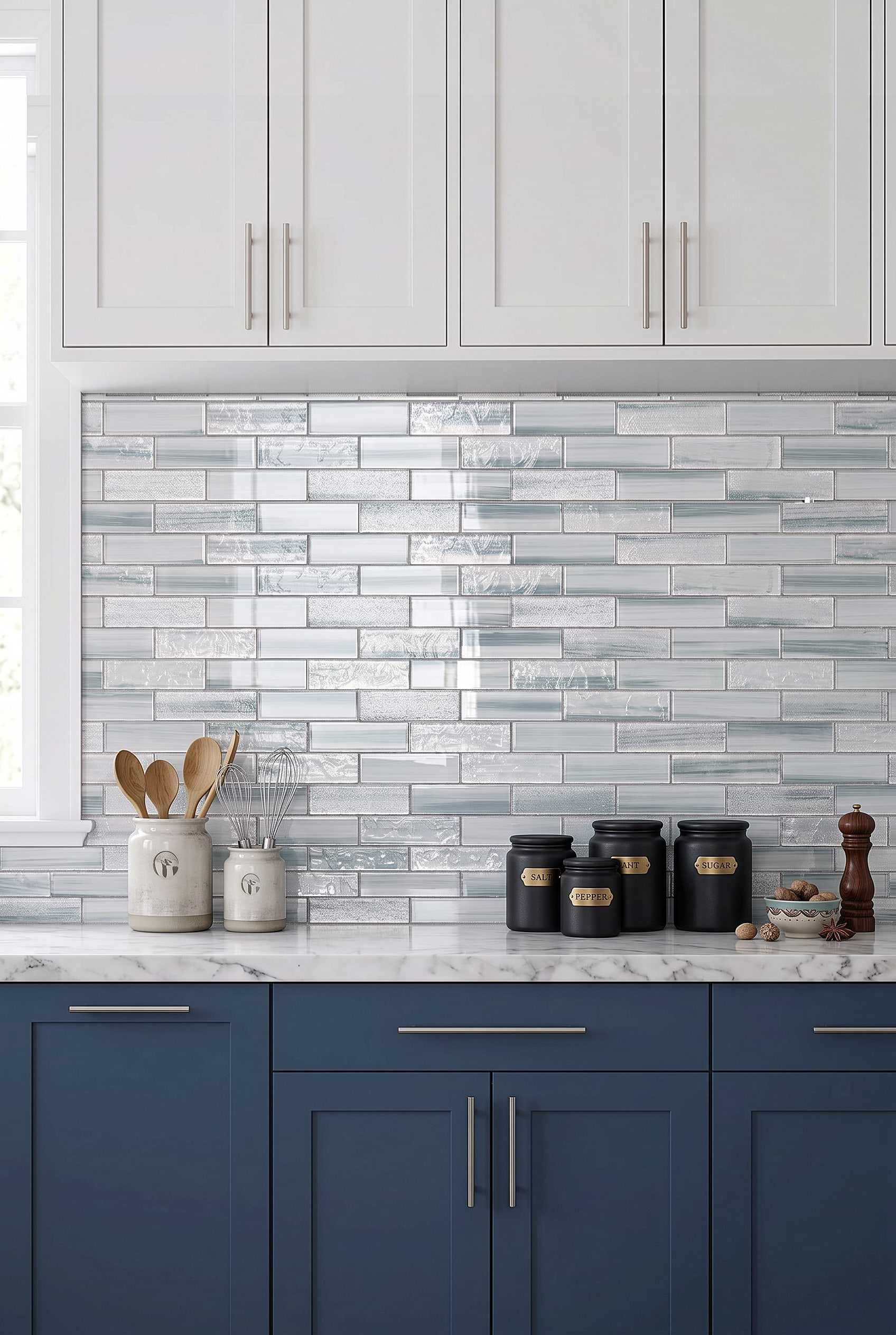 Blue Gray Textured Glass Subway Backsplash Tile BA5507 LOT B