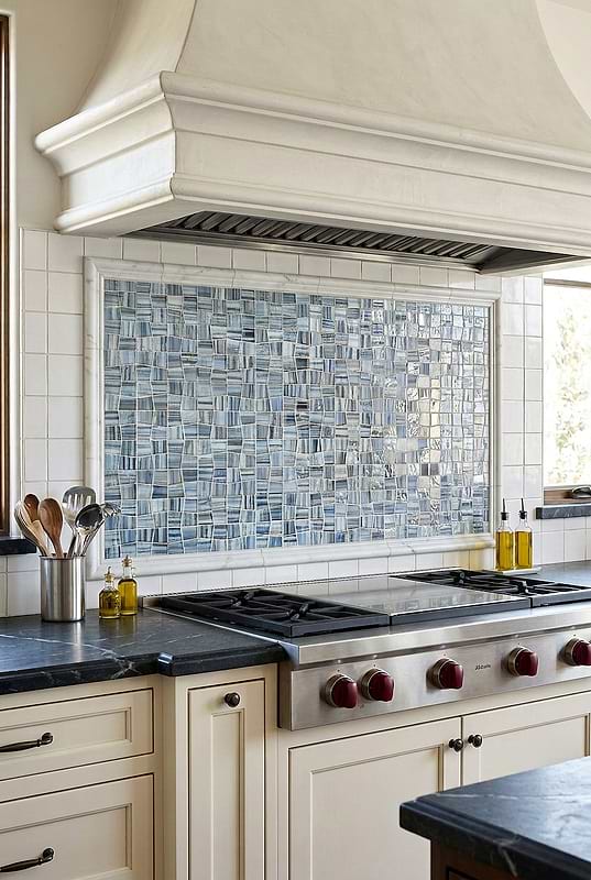 Blue Hand Painted Glass Mosaic Kitchen Tile BA5515