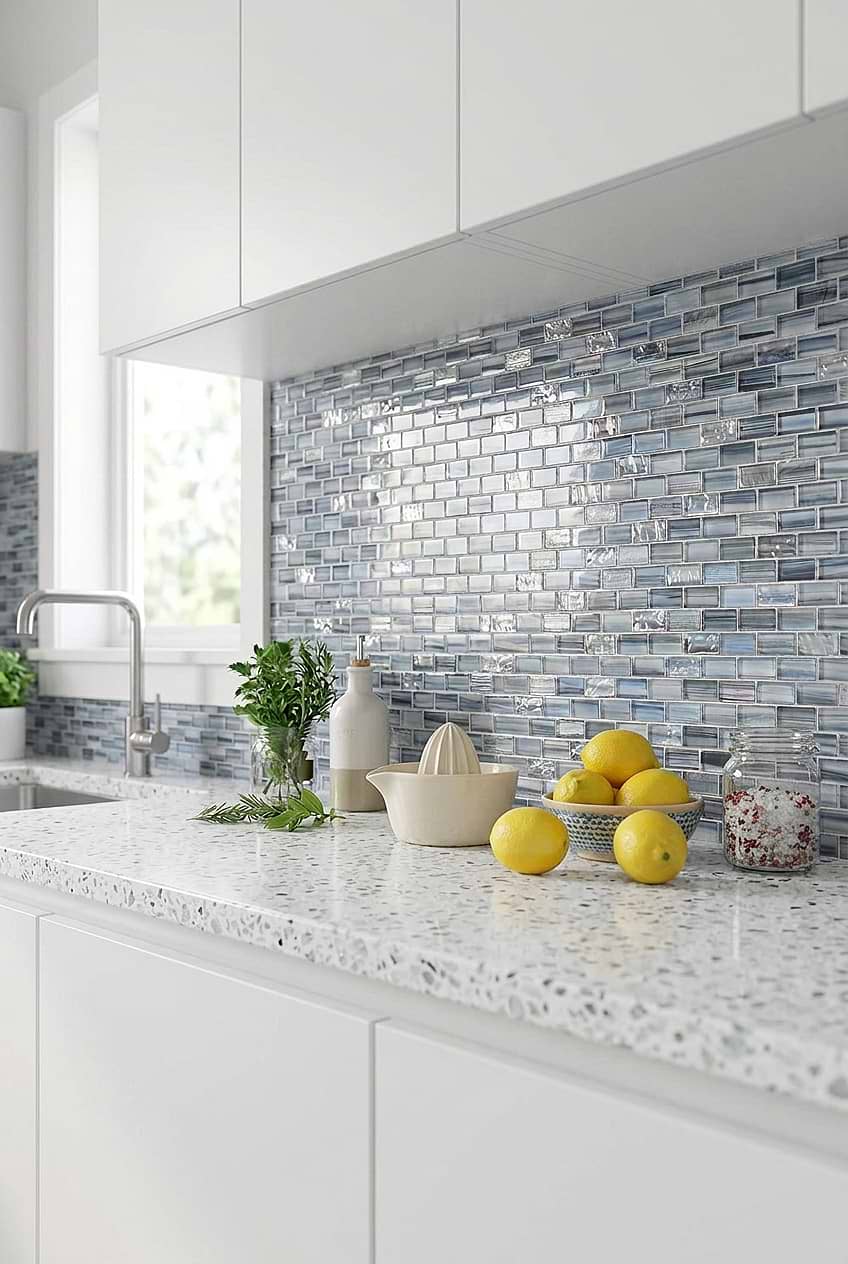 Blue Hand Painted Glass Mosaic Tile BA5516
