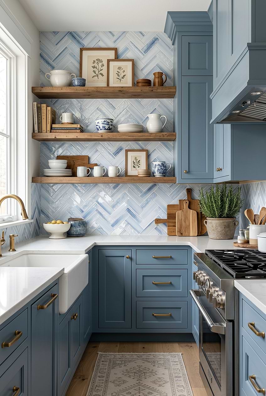 Blue Herringbone Farmhouse Backsplash BA5507 LOT C