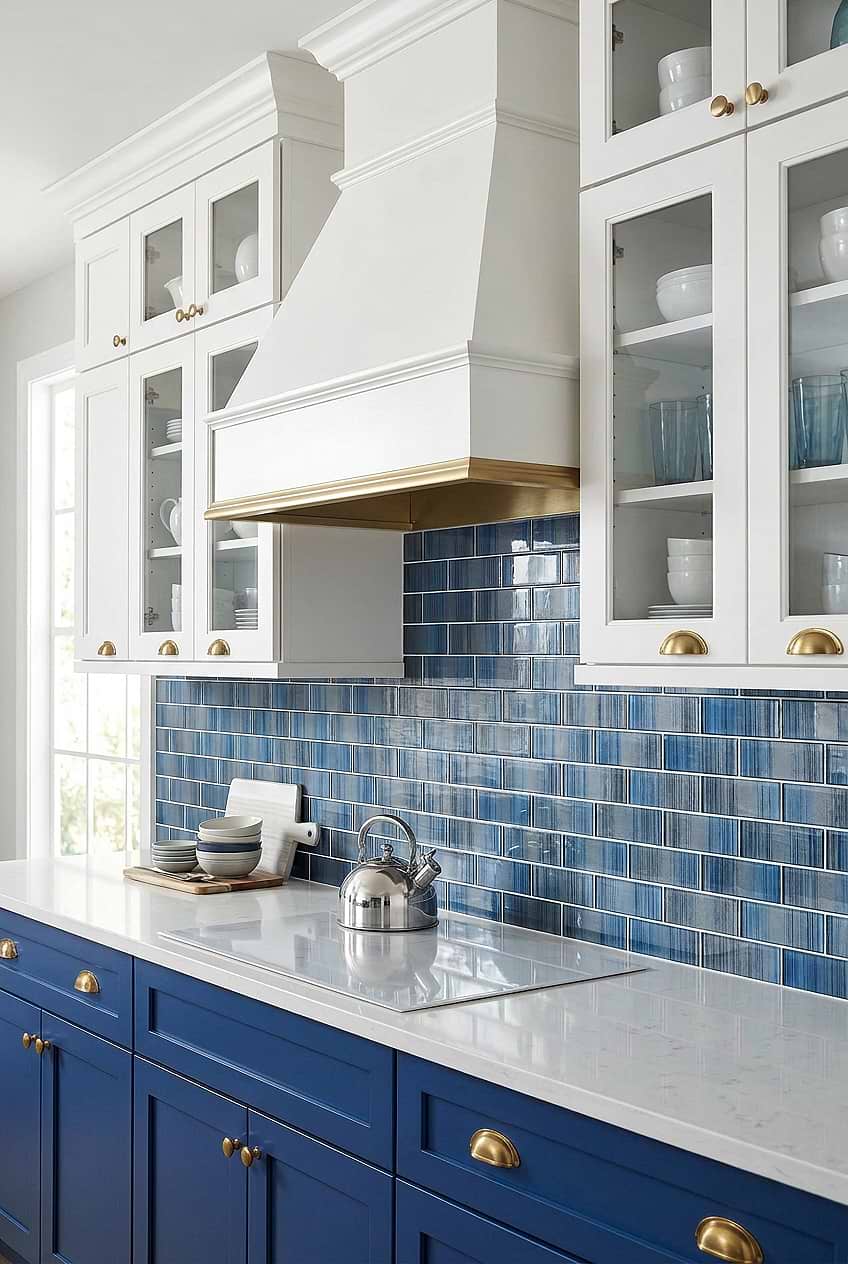 Blue Metallic Glass Subway Backsplash BA8005