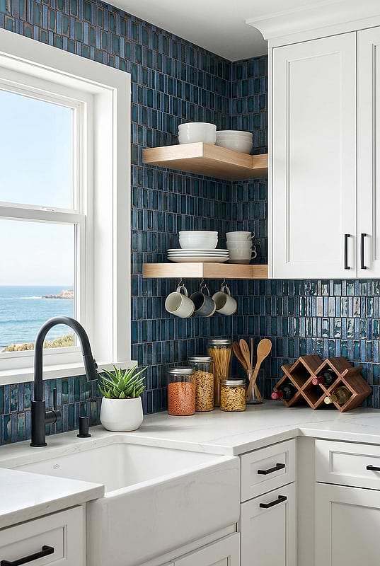 Blue Rustic Glass Full Height Backsplash BA6204