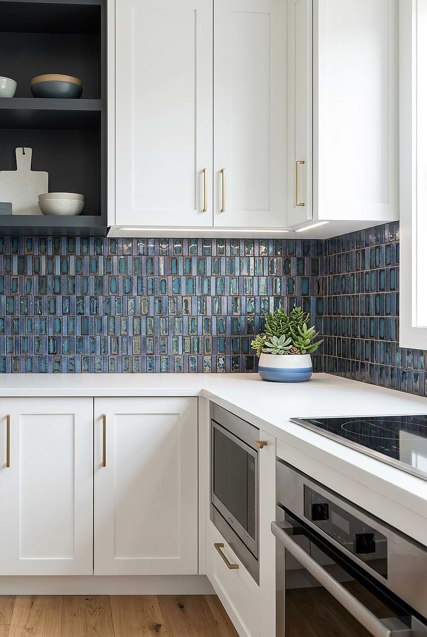 Blue Rustic Glass Mosaic Kitchen BA6204