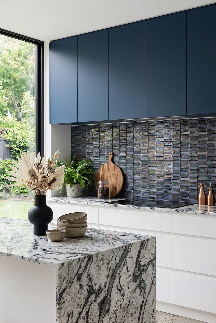 Blue Rustic Glass Subway Mosaic Kitchen Backsplash BA6204