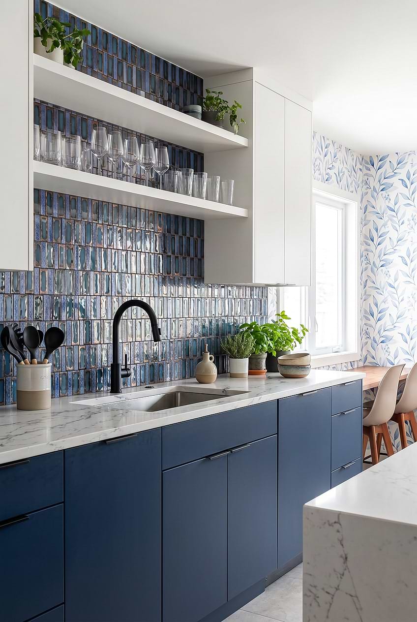 Blue Rustic Glass Vertical Backsplash BA6204