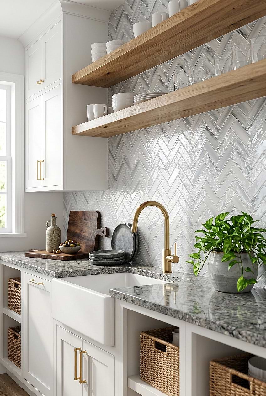 Blue Textured Glass Herringbone Kitchen Backsplash BA5507 LOT A