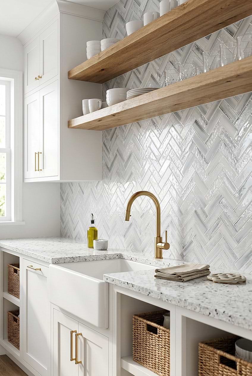 Blue Textured Glass Herringbone Kitchen Backsplash BA5507 LOT A