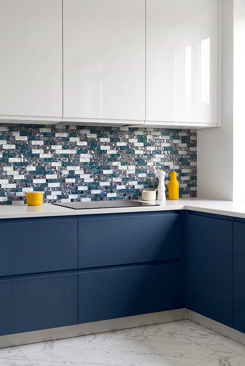 Blue White Glass Mosaic Backsplash BA8011