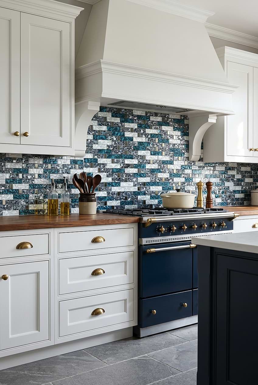 Blue White Glass Subway Kitchen Backsplash Tile BA8011