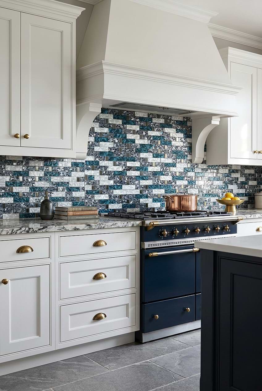 Blue White Glass Subway Mosaic Kitchen Backsplash BA8011