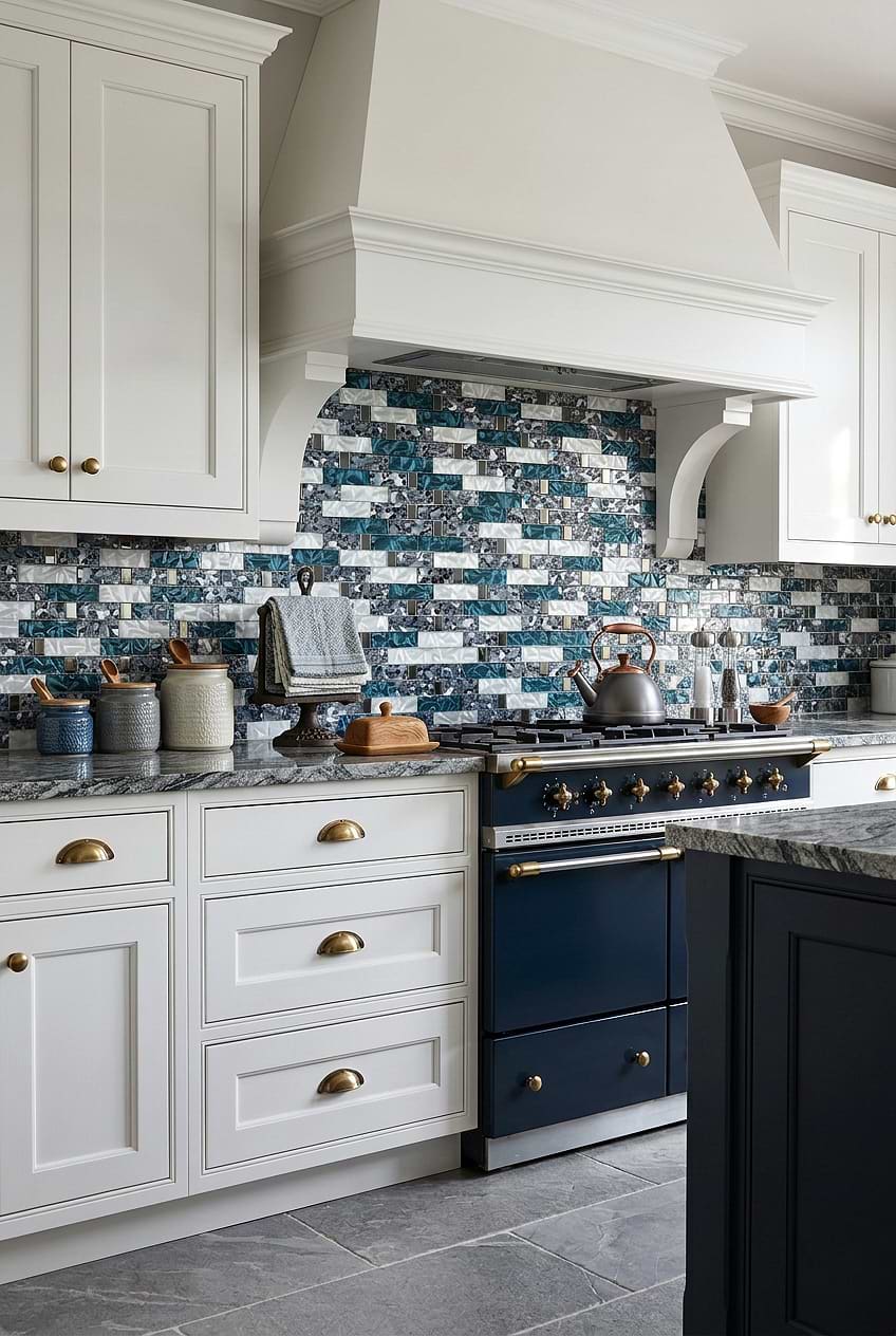 Blue White Glass Subway Mosaic Kitchen Tile BA8011