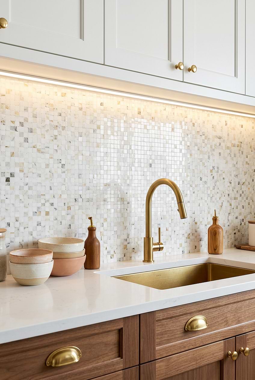 Calacatta Gold Cube Marble Backsplash BA7007
