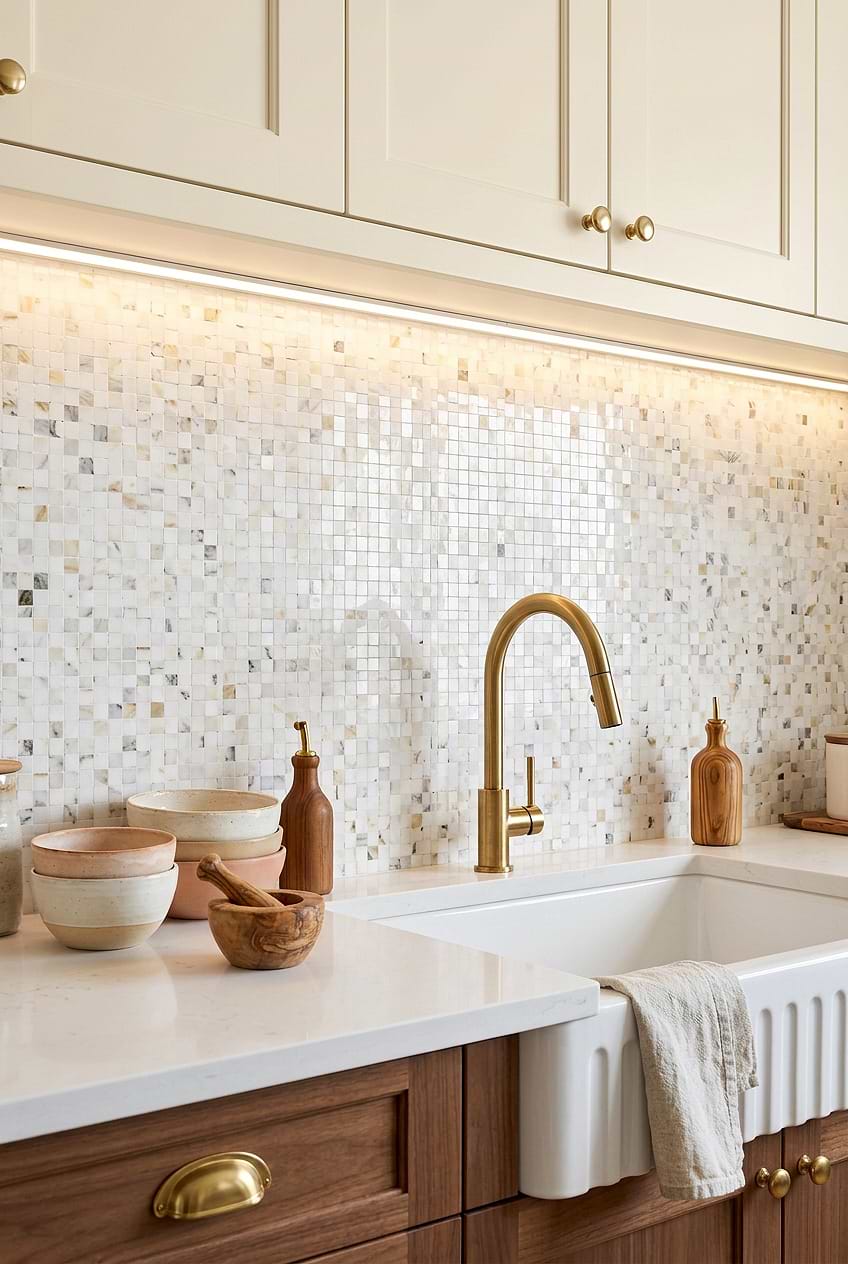 Calacatta Gold Cube Mosaic Farmhouse Backsplash BA7007