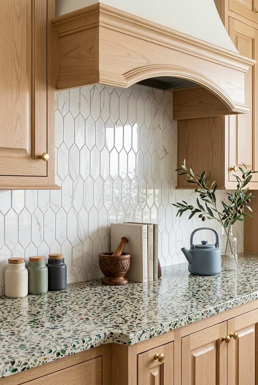 Calacatta Gold Glass Picket Backsplash BA6702