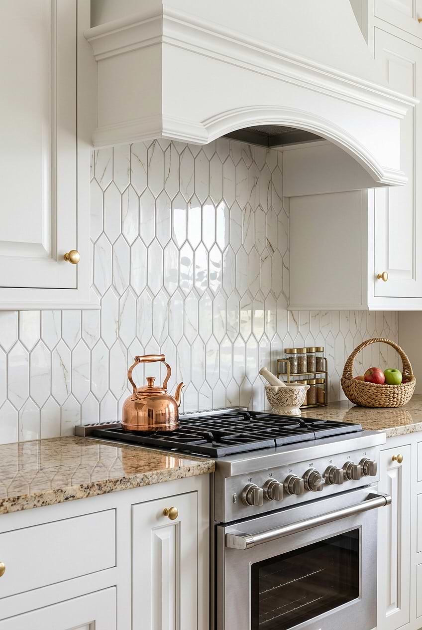 Calacatta Gold Glass Picket Kitchen Backsplash BA6702