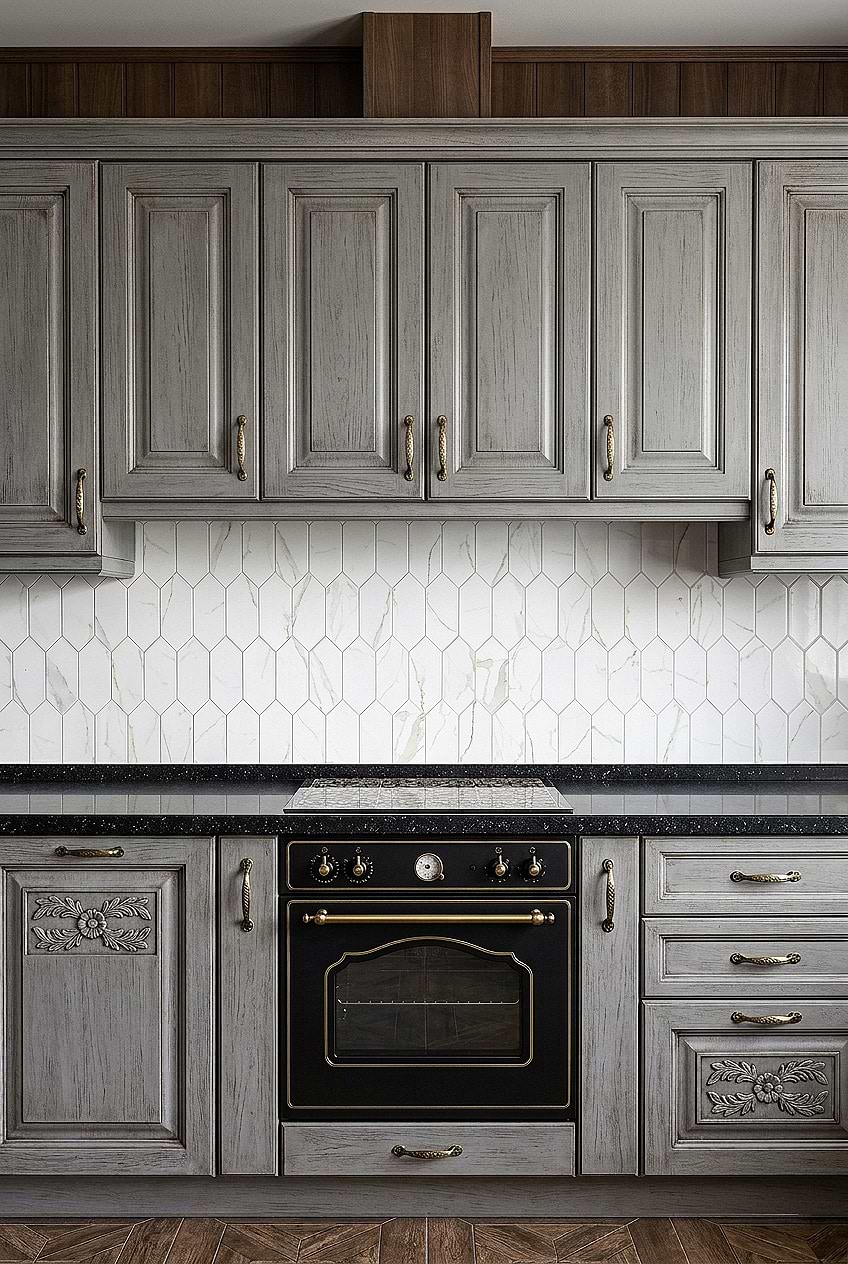 Calacatta Gold Glass Picket Kitchen Backsplash BA6702