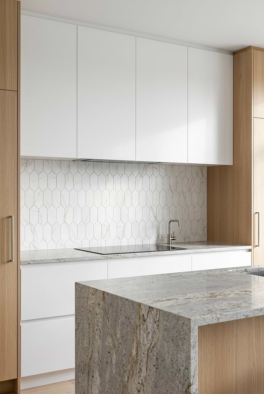 Calacatta Gold Glass Picket Mosaic Backsplash Tile BA6702 Calacatta Gold Glass Picket Mosaic Backsplash Tile BA6702