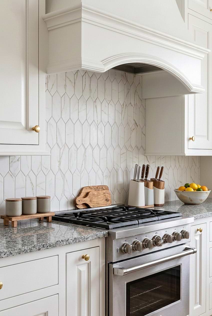 Calacatta Gold Glass Picket Mosaic Kitchen Backsplash Tile BA6702
