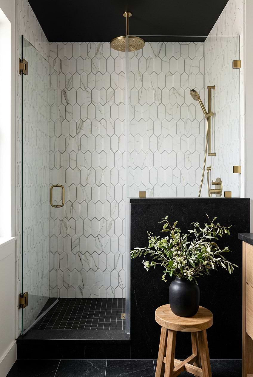 Calacatta Gold Glass Picket Shower Tile BA6702