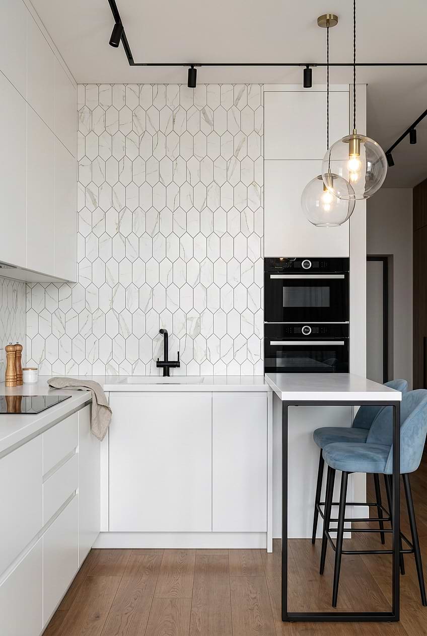 Calacatta Gold Marble Look Glass Picket Backsplash Tile BA6702