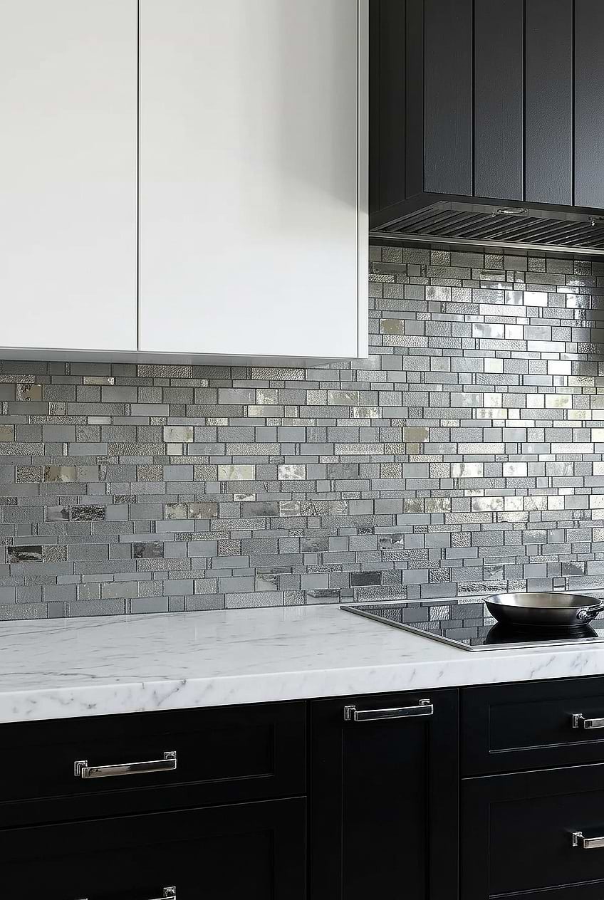 Charcoal Gray Glass Artisan Mosaic Backsplash Tile BA7018