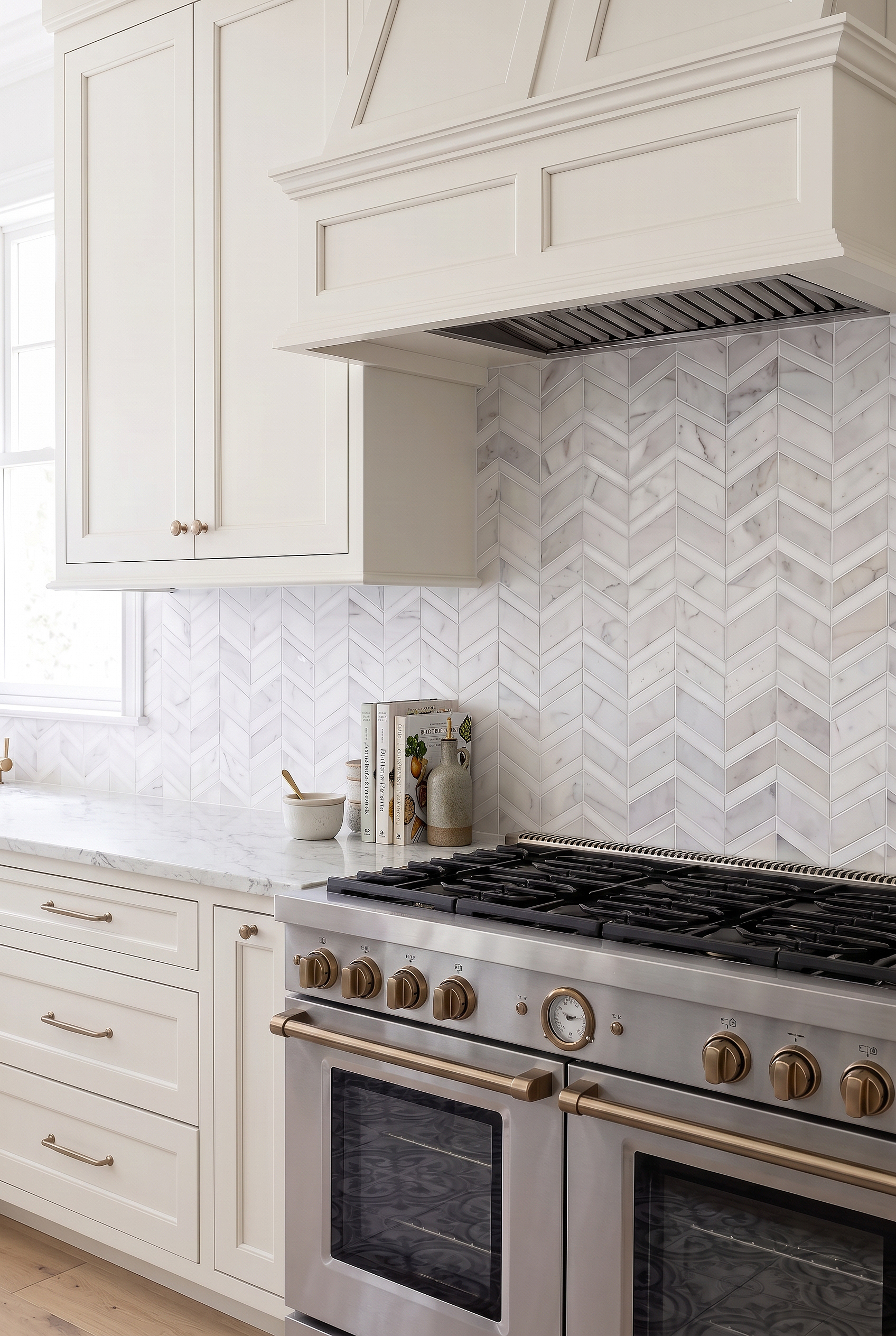 Chevron Marble Backsplash for Off White Cabinets BA6311